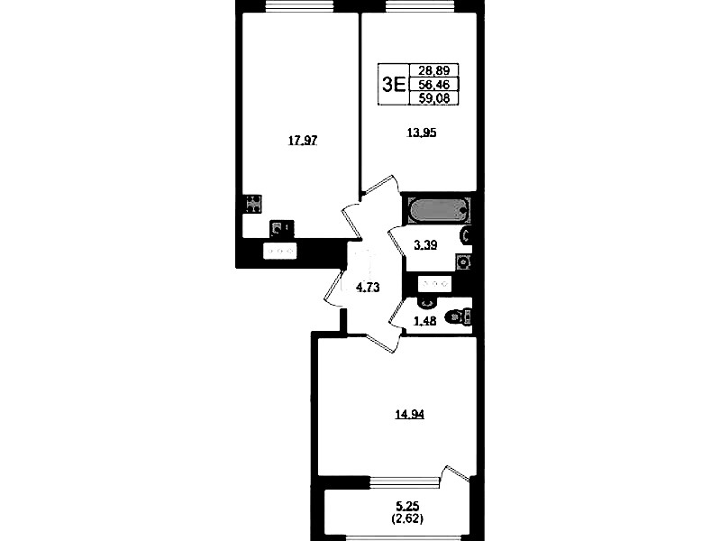 2-комнатная квартира 59.08 м², 5/10 эт., ЖК «UP! Квартал Новый Московский»